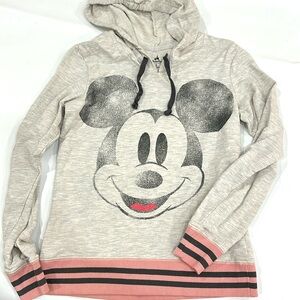 Disney Parks lightweight heathered gray hoodie pink/gray cuffs & waistband M